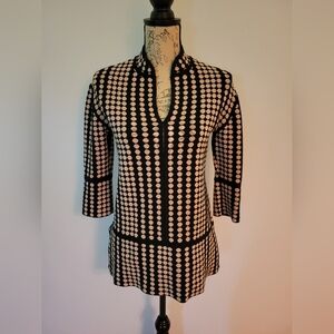 Tory Burch Black And Pink Polka Dot 3/4 Sleeve Sweater Women's Size XS